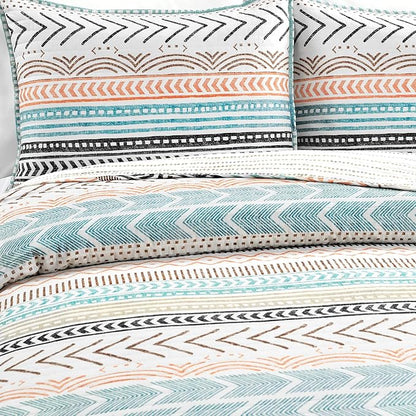 Lush Decor Hygge Geo Pattern Striped 3 Piece Quilt Bedding Set, Full/Queen, Neutral & Multicolored
