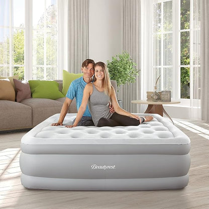 Beautyrest Skyrise Full Size Air Mattress with Coil Beam Construction, Edge Support with External Pump and Puncture Resistant Vinyl for Guests and Camping