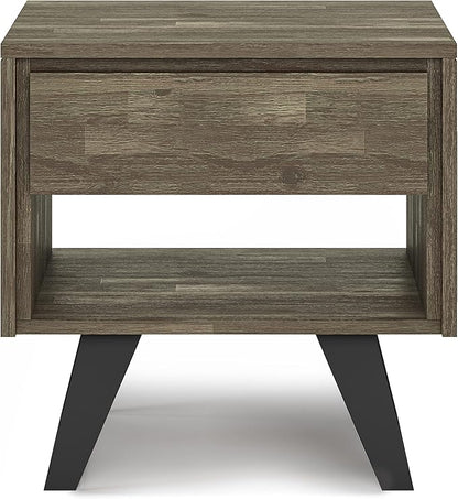 SIMPLIHOME Lowry SOLID ACACIA WOOD and Metal 22 Inch Wide Square Modern Industrial End Side Table in Distressed Grey, For the Living Room and Bedroom