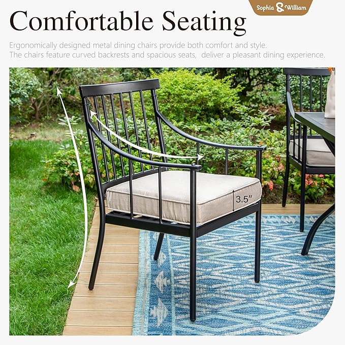 Sophia & William Patio Furniture Outdoor 5 Pieces Dining Set for 4, Metal Patio Table and 4 Chairs, Patio Conversation Set with Seat Cushions and Umbrella Hole for Porch Yard Balcony