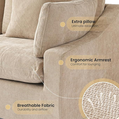 Cloud Modular Sectional Sofa with Ottoman,192" Sectional Sofa Bed Sleeper Couch for Living Room,Convertible Couch Deep Seat 9 Seater for Office Apartment,Covers Washable&Replaceable,Khaki