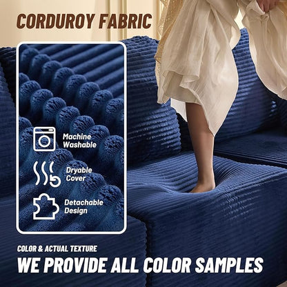 Chaise Lounge Chair, Boneless Couch for Living Room and Bedroom, Sleeper Couches Reading Chairs, Corduroy, Blue