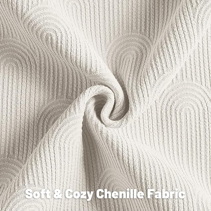 FUTEI Cream Chenille Decorative Throw Pillow Covers 12x20 Inch Set of 2,Soft Cozy Striped Geometric Patterns Lumbar Pillow Cases,Modern Home Decor for Couch Bed Living Room