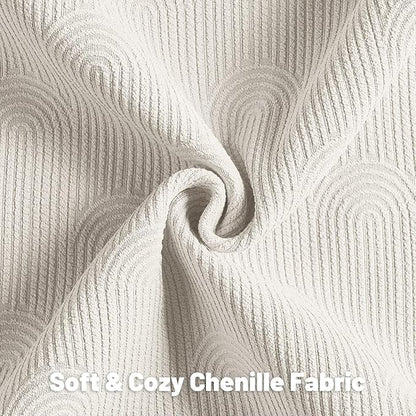 FUTEI Cream Chenille Decorative Throw Pillow Covers 12x20 Inch Set of 2,Soft Cozy Striped Geometric Patterns Lumbar Pillow Cases,Modern Home Decor for Couch Bed Living Room