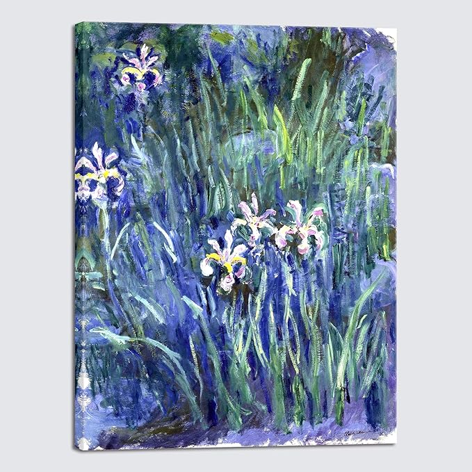 Wieco Art Large Canvas Print Wall Art Irises by Claude Monet Oil Paintings Reproduction Landscape Pictures Artwork on Canvas Art for Living Room Decorations and Wall Decor