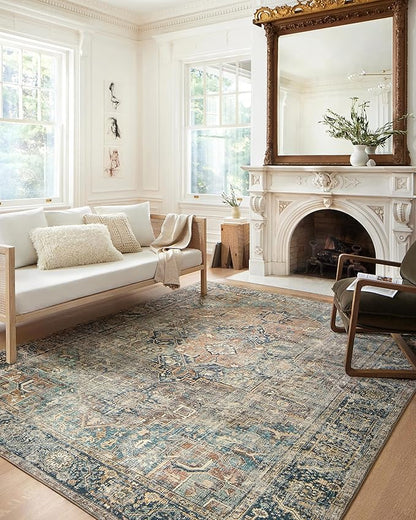 Loloi Margot Collection MAT-02 Terracotta/Lagoon 2'-3" x 3'-9" Accent Rug feat. CloudPile, No-Shed Easy Clean Large Patterned Area Rug for Living Room, Bedroom, Dining Area