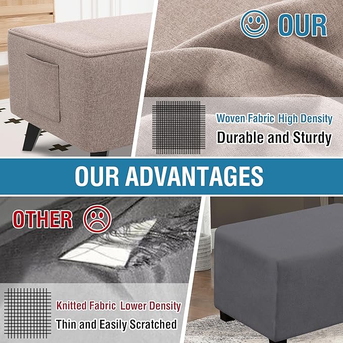 H.VERSAILTEX Ottoman Covers Slipcover Rectangle Fit Length 49"-50" Footrest Thick Linen Look 1 Piece Folding Storage Covers Ottoman Slipcovers Removable Footrest Covers Elastic Bottom - Heather Taupe