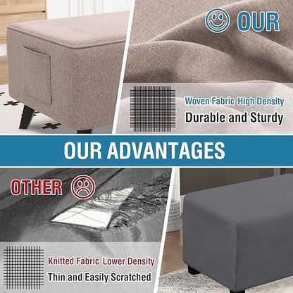 H.VERSAILTEX Ottoman Cover Square Fit Length 36"-37" Footrest Linen Look Square Soft Ottoman Covers Slipcover Storage Ottoman Cover Foot Stool Cover with Elastic Bottom - Heather Taupe