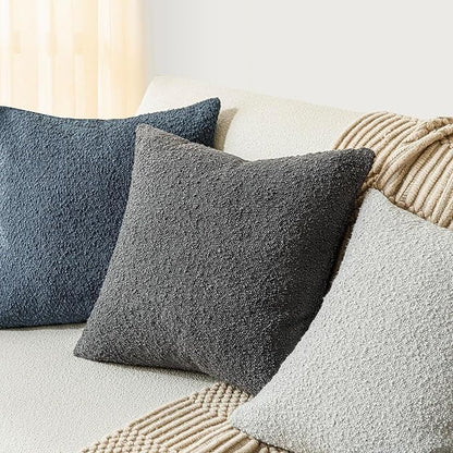 Foindtower Pack of 2 Textured Boucle Throw Pillow Covers Accent Solid Decorative Pillow Cases Cozy Woven Couch Cushion Case for Sofa Bedroom Living Room Home Decor, 20 x 20 Inch,Dark Grey