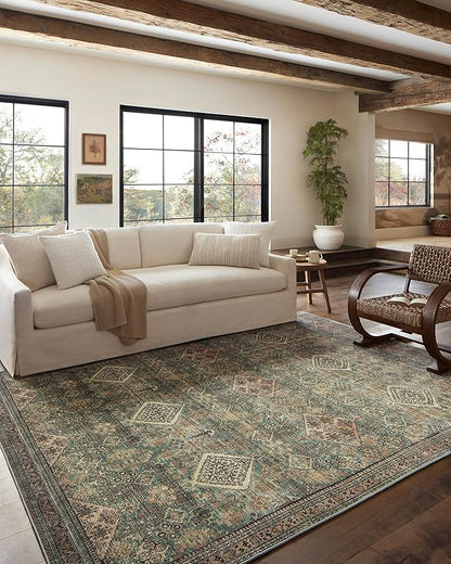 Loloi Magnolia Home by Joanna Gaines Sinclair Collection SIN-03 Turquoise/Multi 8'-6" x 11'-6", .25" Pile Height, Machine Washable, Area Rug