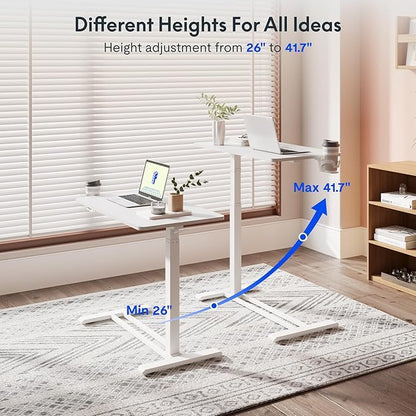FLEXISPOT Adjustable C Table with Wheels, Mobile Snack Side End Table Sofa Couch Bedside Table Laptop Rolling Cart TV Tray Night Stand Small Space Side Table,(27.6" W x 15.7" D,White)