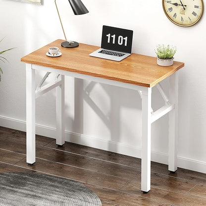 Need Folding Computer Desk - 31.5 Inch Foldable Office Writing Work Study Kids Student Teacher Home Bedroom Table for Small Space, Teak White