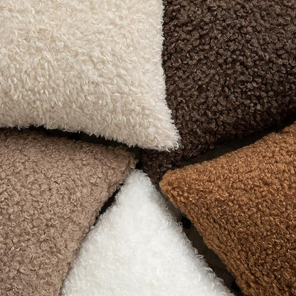 Pack of 2 Curly Teddy Wool Faux Fur Throw Pillow Covers Fuzzy Accent Soft Sherpa Pillowcases Sheepskin Fleece Decorative Cushion Case for Sofa Couch Living Room 24x24 Inch Khaki