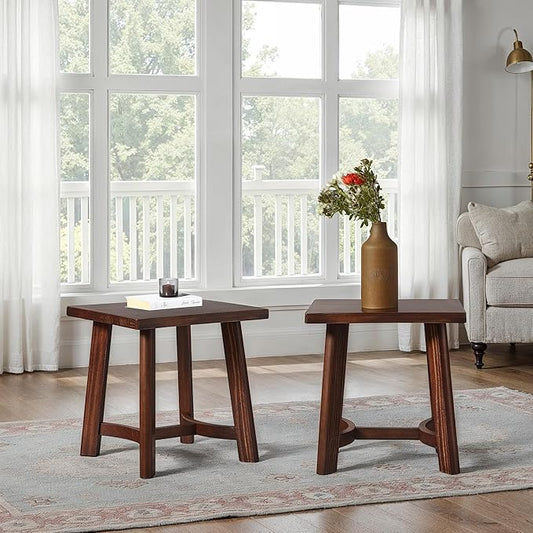 Walker Edison 2-Pack Colt Modern Farmhouse Solid Wood Square Side Tables, 18 Inch, Espresso