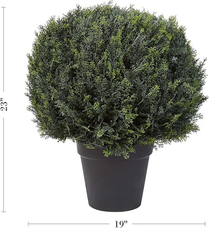 Artificial Cypress Topiary-23Â” Ball Style Faux Plant in Sturdy Pot-Realistic Indoor or Outdoor Potted Shrub-Home Decor by Pure Garden