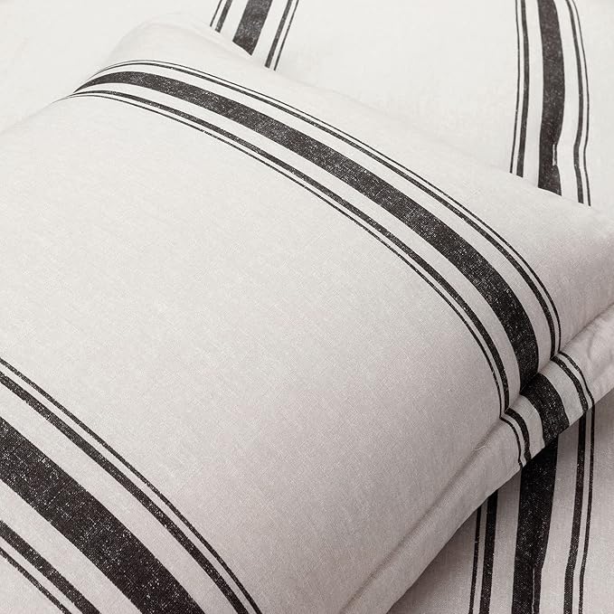 Lush Decor Farmhouse Stripe Reversible Cotton Comforter Set, 3 Piece Set, California King, Black - Cozy Farmhouse Bedding Set - Rustic Decor - Striped Comforter - Modern Farmhouse Bedroom Decor