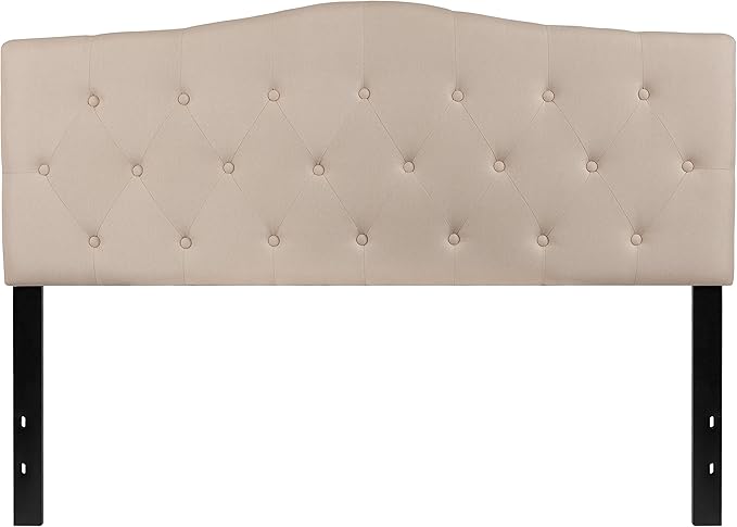 BizChair Tufted Upholstered Queen Size Headboard in Beige Fabric