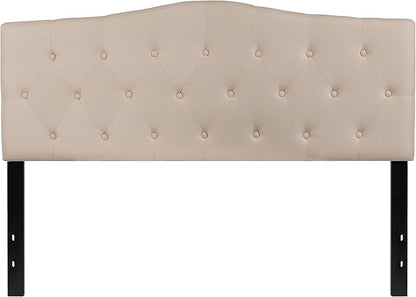 BizChair Tufted Upholstered Queen Size Headboard in Beige Fabric