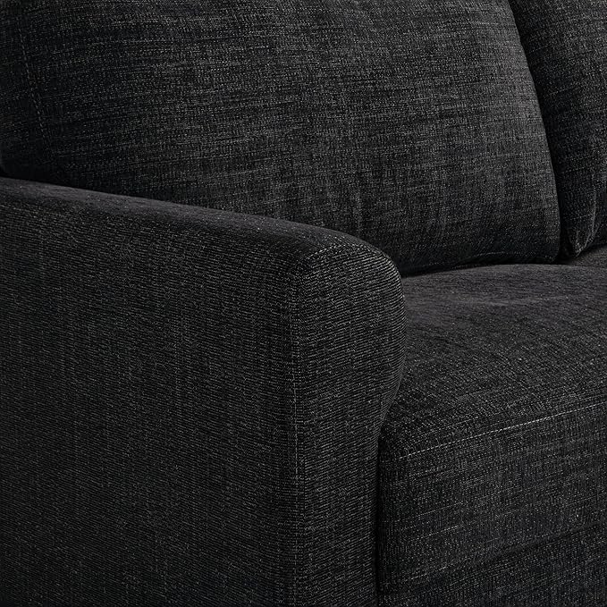 Studio Living® Matthew 75.6" Sofa, Mid-Century Modern, Pocket Coil Comfort, Metal Brushed Bronze Legs, Chenille Fabric, Black