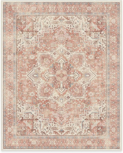 RUGGABLE Washable Area Rug – Kamran Rose Pink 8x10, Stain-Resistant, Non-Slip – Large Machine Washable Rugs for Living Room, Bedroom, Hallway, Entryway & Office–with Cushioned Pad