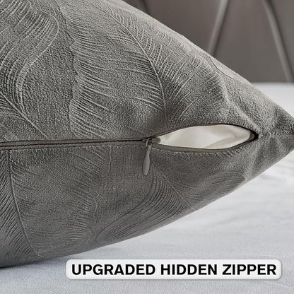 FUTEI Dark Grey Velvet Throw Pillow Covers 26x26 Inch Set of 2,Soft Embossed Leaf-Relief Textured Euro Pillow Shams,Natural Home Decor for Couch Living Room