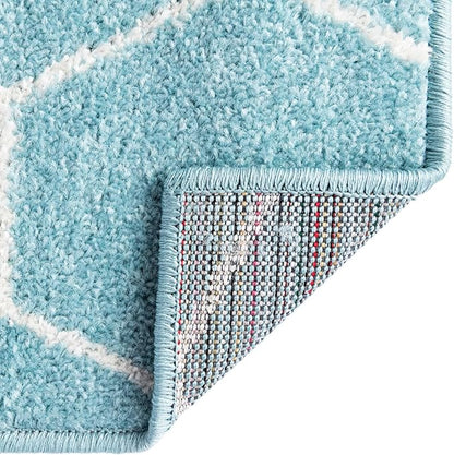 Unique Loom Trellis Frieze Collection Area Rug - Geometric (2' x 6' 1" Runner Light Blue/Ivory)