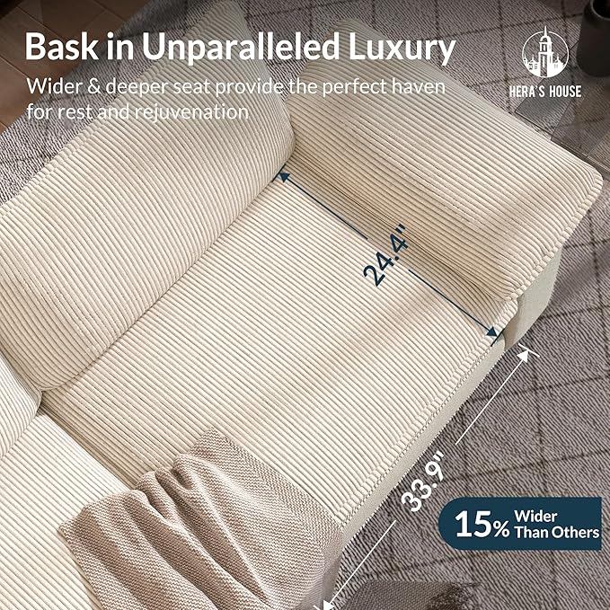 HERA'S HOUSE Modular Sectional Sofa, 88" L Shaped Cloud Couch with Ottoman and Throw Pillow, Mixed Fabric Sleek Couches for Living Room, Beige