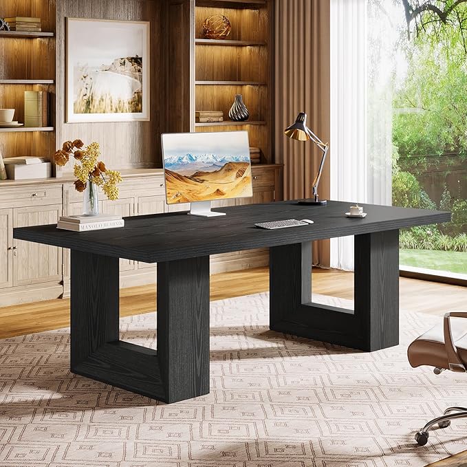 Tribesigns Home Office Desk, 62.99" Large Farmhouse Executive Desk, Computer Table for Office, Conference Room, Study Room (Black)