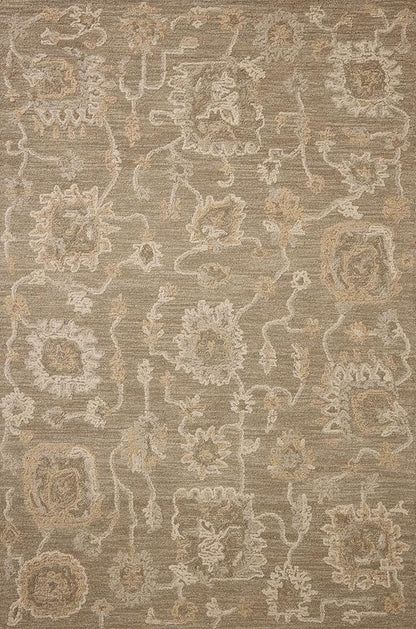 Loloi Chris Loves Julia Dorothea Collection DRT-01 Oak/Natural 9'-3" x 13' Area Rug Wool Neutral Floral Living Room Bedroom Carpet