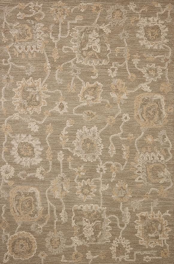 Loloi Chris Loves Julia Dorothea Collection DRT-01 Oak/Natural 11'-6" x 15' Area Rug Wool Neutral Floral Living Room Bedroom Carpet