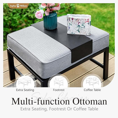 Sophia & William Patio Furniture Sets 7 Seats Outdoor Conversation Set 6 Pcs,2 x Cushioned Swivel Sofa Chairs,1 x 3-Seat Sofa,2 Ottomans, Marbling Metal Coffee Table Patio Backyard Poolside Grey