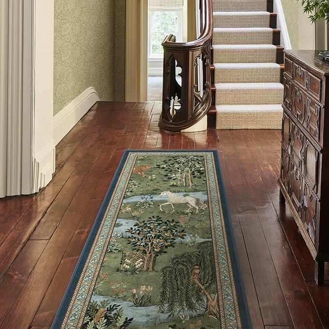 RUGGABLE x Morris & Co Washable Area Rug – Owl & Willow Green 8x10, Stain-Resistant, Non-Slip – Large Machine Washable Rugs for Living Room, Bedroom, Hallway, Entryway & Office–with Cushioned Pad