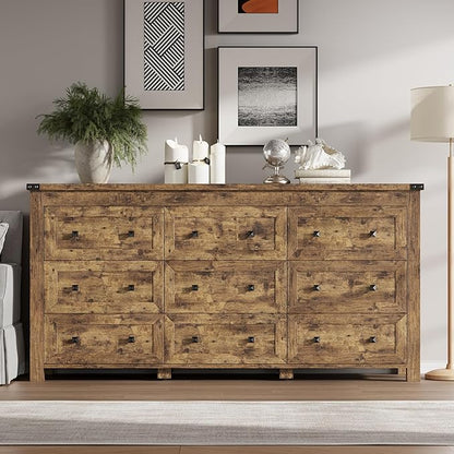 9-Drawer Dresser, Modern Wooden Storage Chest of Drawers, Dresser TV Stand, Wood Drawer Organizer with Metal Handles for Bedroom, Living Room, Hallway