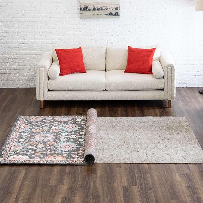 Mohawk Home 2' x 20' Non Slip Grip Rug Pad 1/4" Thick Dual Surface Felt Cushion + Rubber Gripper - Safe for All Floors