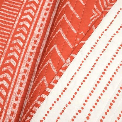 Lush Decor Hygge Geo Pattern Striped 3 Piece Quilt Bedding Set, King, Burnt Orange