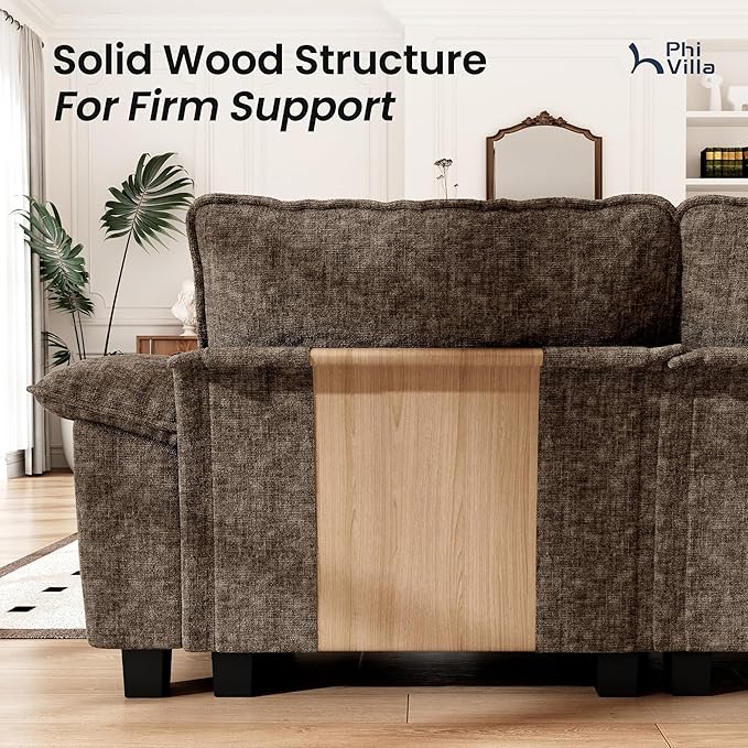 PHI VILLA Cloud Modular Couches Sets, 3 Pieces Large Sectional Sofa Set with Single Sofa, 5-Seater Upholstered Couch for Living Room, Chenille Fabric, Taupe