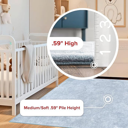 nuLOOM 4' Square Cozy Plush SuperiorWash Area Rug, Machine Washable, Non-Slip, Soft Fluffy Shag Carpet for Living Room Bedroom Kids Room Nursery Home Decor, Loni Light Blue