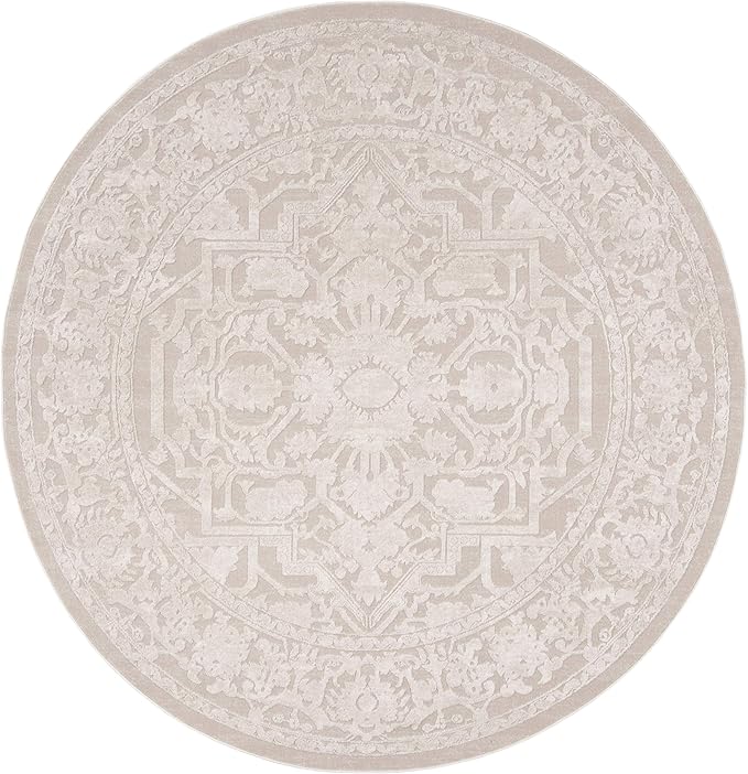 SAFAVIEH Reflection Collection Area Rug - 6'7" Round, Cream & Ivory, Non-Shedding & Easy Cleaning, Ideal for Living Room, Bedroom (RFT665D)
