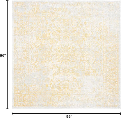 SAFAVIEH Evoke Collection Area Rug - 8' Square, Ivory & Gold, Distressed Design, Non-Shedding & Easy to Clean, Ideal for Living Room, Bedroom, Dining Space (EVK256B)