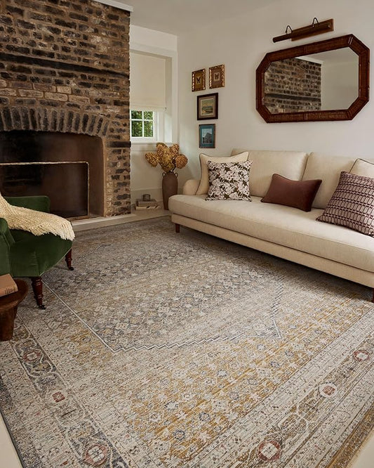 Loloi Chris Loves Julia Ida Collection IDA-02 Stone/Gold 9'-3" x 13'-1", .19" Pile Height, Area Rug