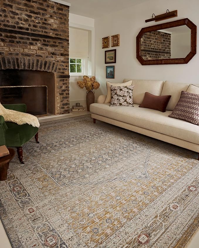 Loloi Chris Loves Julia Ida Collection IDA-02 Stone/Gold 5'-3" x 7'-6", .19" Pile Height, Area Rug