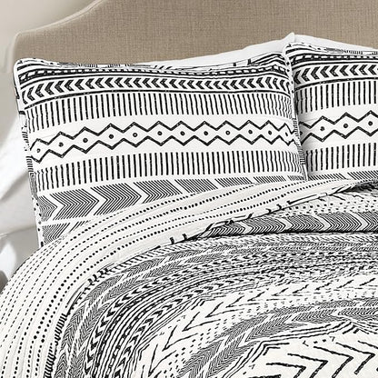 Lush Decor Hygge Geo Pattern Striped 3 Piece Quilt Bedding Set, King, Black & White