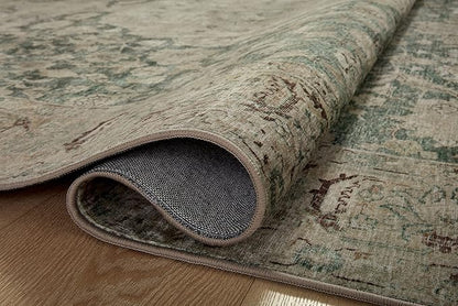 Loloi Magnolia Home by Joanna Gaines Sinclair Collection SIN-05 Jade/Sand 2'-3" x 11'-6", .25" Pile Height, Machine Washable, Runner Rug