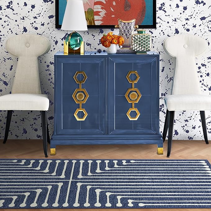RUGGABLE x Jonathan Adler Machine Washable Modern Area Rug – Inkdrop Lapis Blue 4x6, Stain-Resistant, Non-Slip – Medium Rugs for Living Room, Bedroom, Hallway, Entryway & Office–with Standard Pad