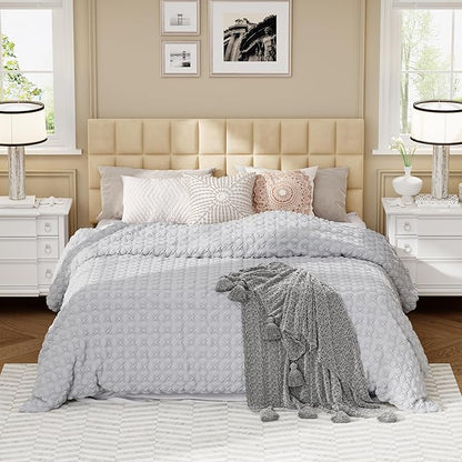 Andeworld Velvet Upholstered Tufted King Size Headboard,Wood Head Board with Metal Legs, Adjustable Height from 42” to 56”, Bed Headboard in Modern Design,Backboard for Bed, Apricot