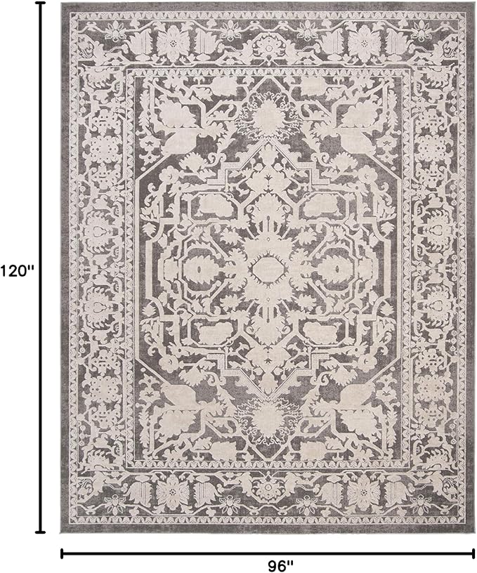 SAFAVIEH Area Rug 8x10 - Reflection Collection - Large - Dark Grey & Cream, Non-Shedding & Easy Cleaning, Ideal for Living Room, Bedroom, Dining Space (RFT665B)