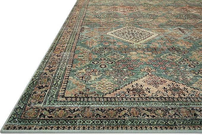Loloi Magnolia Home by Joanna Gaines Sinclair Collection SIN-03 Turquoise/Multi 8'-6" x 11'-6", .25" Pile Height, Machine Washable, Area Rug