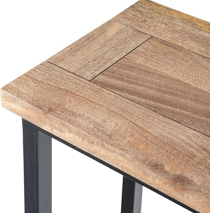 SIMPLIHOME Skyler 18-inch Wide Solid Mango/Metal Industrial C-Shaped End Table in Natural/Charcoal for Living Room, Office, or Bedroom, Assembled
