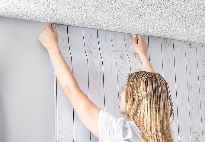 EasyLiner Peel & Stick Decor Removable Peel and Stick Wallpaper - Self Adhesive Decorative Shelf Paper for Cabinets, Walls, Resurfacing Projects - Adhesive Shelf Liner - 20in x 18ft - White Beadboard