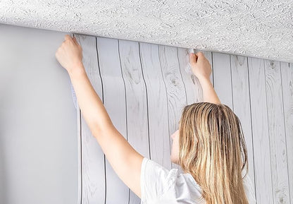 EasyLiner Peel & Stick Decor Removable Peel and Stick Wallpaper - Self Adhesive Decorative Shelf Paper for Cabinets, Walls, Resurfacing Projects - Adhesive Shelf Liner - 20in x 18ft - White Beadboard